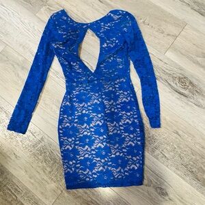 Blue Lace Bodycon Dress Open Back Cutout | NWT